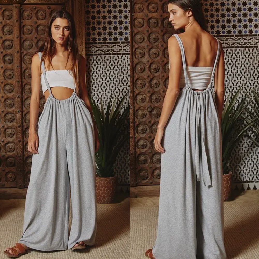 Wide Leg Solid Suspender Pants